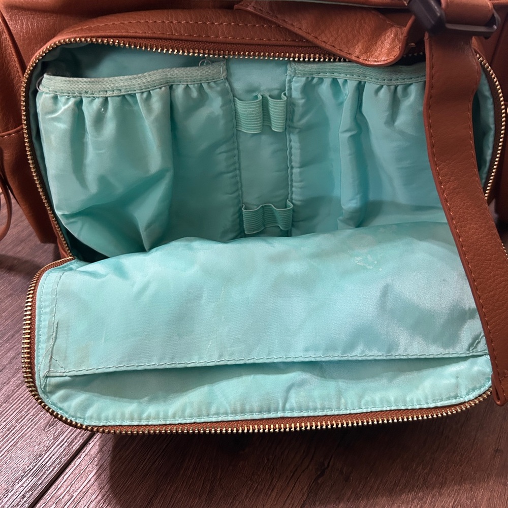 MOMINSIDE Brown Faux Leather Diaper Backpack Multi-Pocket - Picture 5 of 6